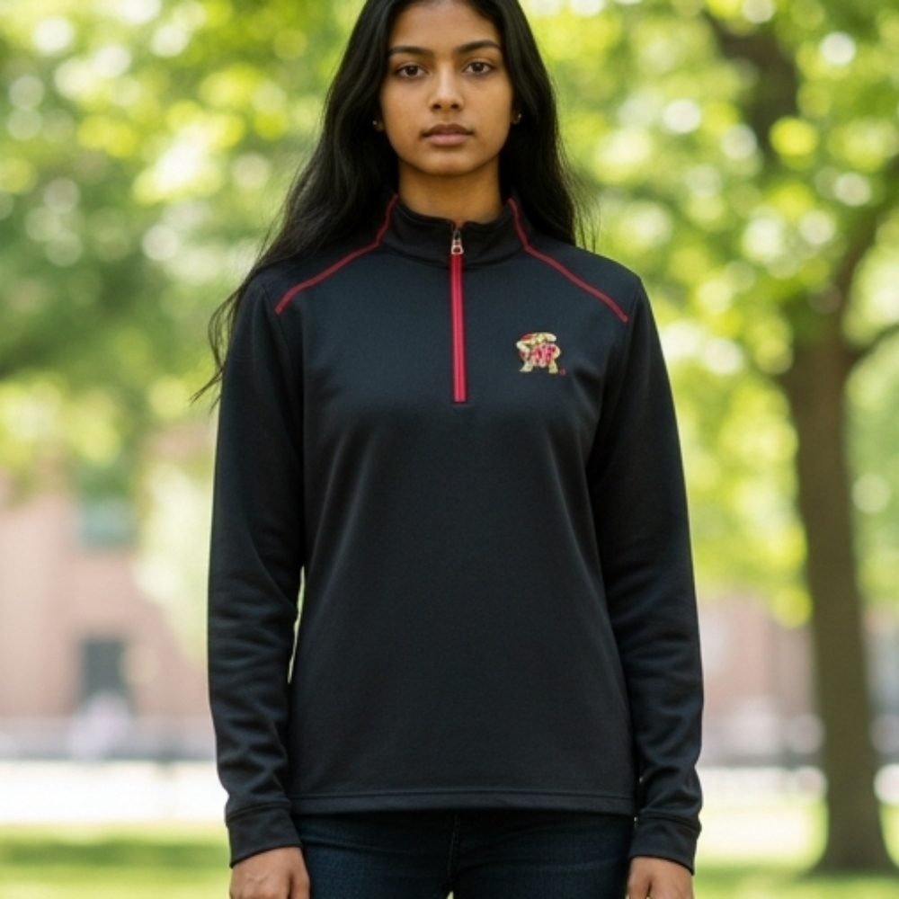 Small Maryland Terps Quarter Zip Pullover Black Red Stitching Campus Drive
